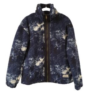 Frye Jacket Womens Small Blue White Fleece Sherpa Full Zip Tie Dye Dream Teddy